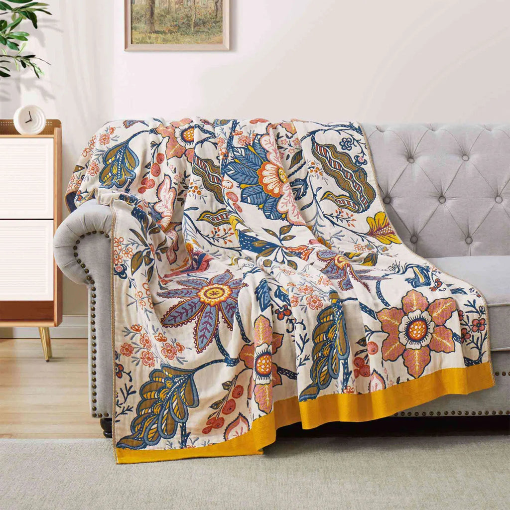 100% Natural Cotton Throw Blanket, Soft Breathable Woven Boho Throw for Couch, Sofa & Bed - Decorative Farmhouse Knit Blanket