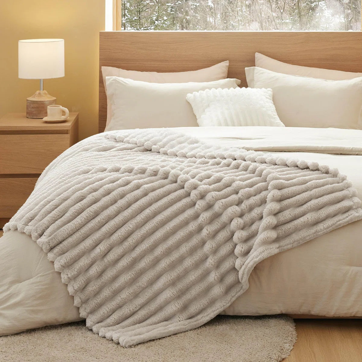 Bedsure Fleece Throw Blanket – Super Soft Cozy Throw for Dorm Bed & Couch – Natural (60x80) – Ideal Gift for College Students