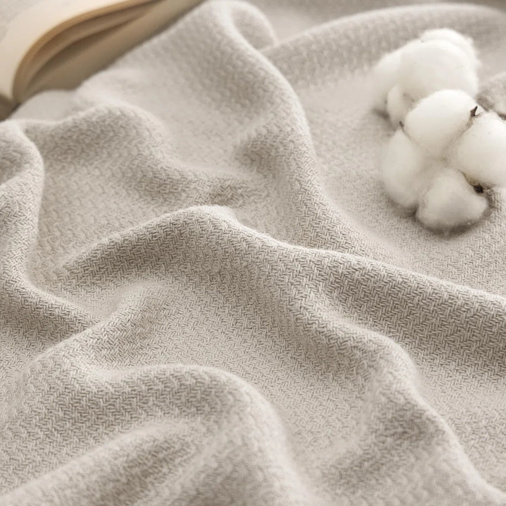 Bedsure 100% Cotton Blanket Soft Cozy Textured Herringbone Woven Blanket for All Seasons