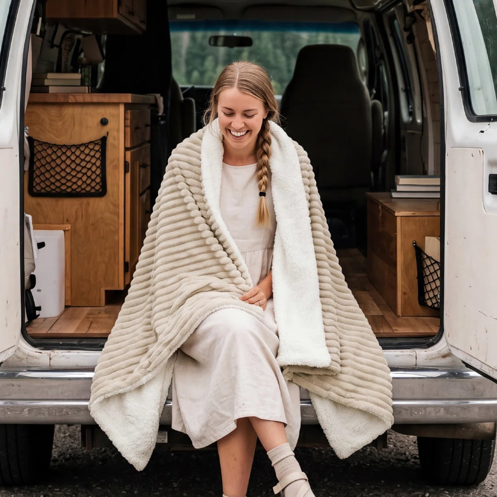 Warm Throw for Dorm Bed & Sofa – Beige – Great Gift for College Students