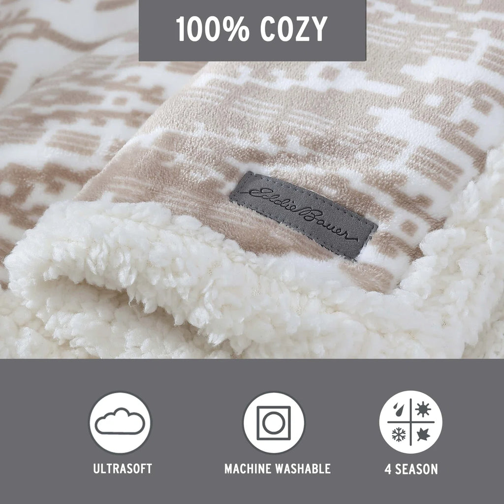 Eddie Bauer Printed Plush Fleece/Sherpa Throw Blankets