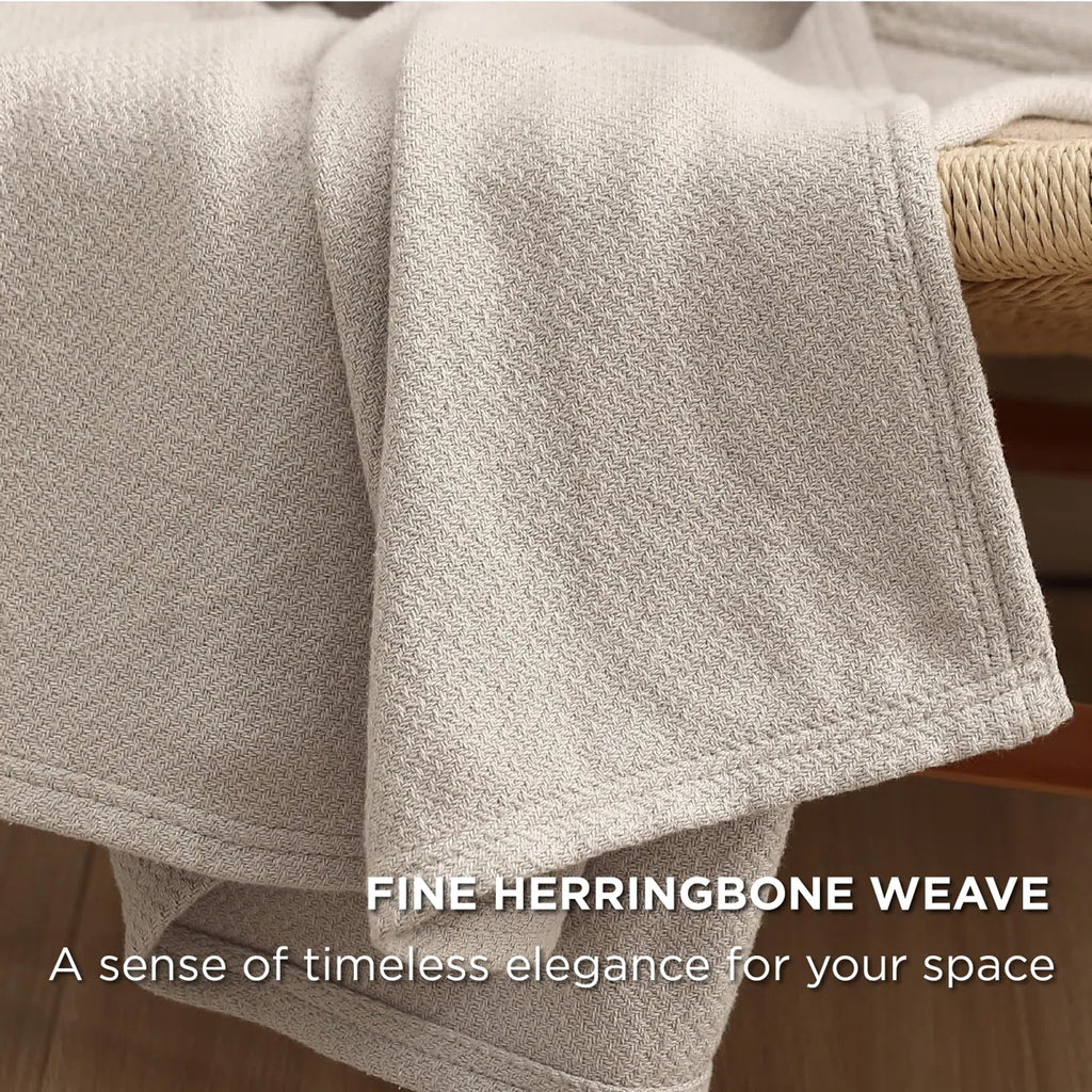 Bedsure 100% Cotton Blanket Soft Cozy Textured Herringbone Woven Blanket for All Seasons