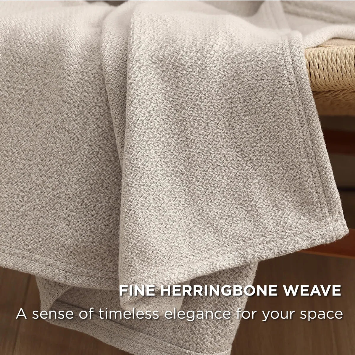 Bedsure 100% Cotton Blanket Soft Cozy Textured Herringbone Woven Blanket for All Seasons