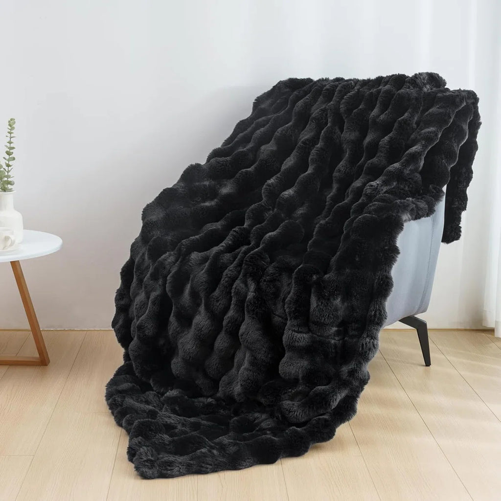 Cozy Warm Luxury Faux Fur Rabbit Throw Blanket, Knitted Soft Thick Furry Cute Plush Reversible Blanket for Sofa, Living Room, Bedroom - Suitable for Winter & Spring & Holiday Gift Ideas