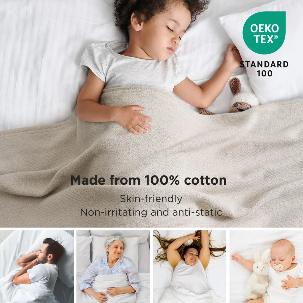 Bedsure 100% Cotton Blanket Soft Cozy Textured Herringbone Woven Blanket for All Seasons