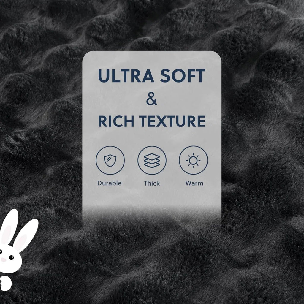 Cozy Warm Luxury Faux Fur Rabbit Throw Blanket, Knitted Soft Thick Furry Cute Plush Reversible Blanket for Sofa, Living Room, Bedroom - Suitable for Winter & Spring & Holiday Gift Ideas