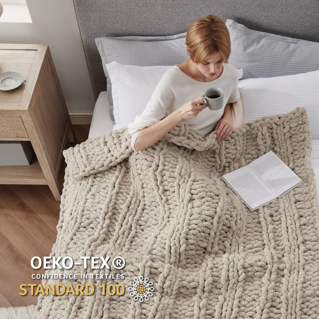 Essential Bedsure 100% Hand Knit Chenille Chunky Throw Blanket For Couch