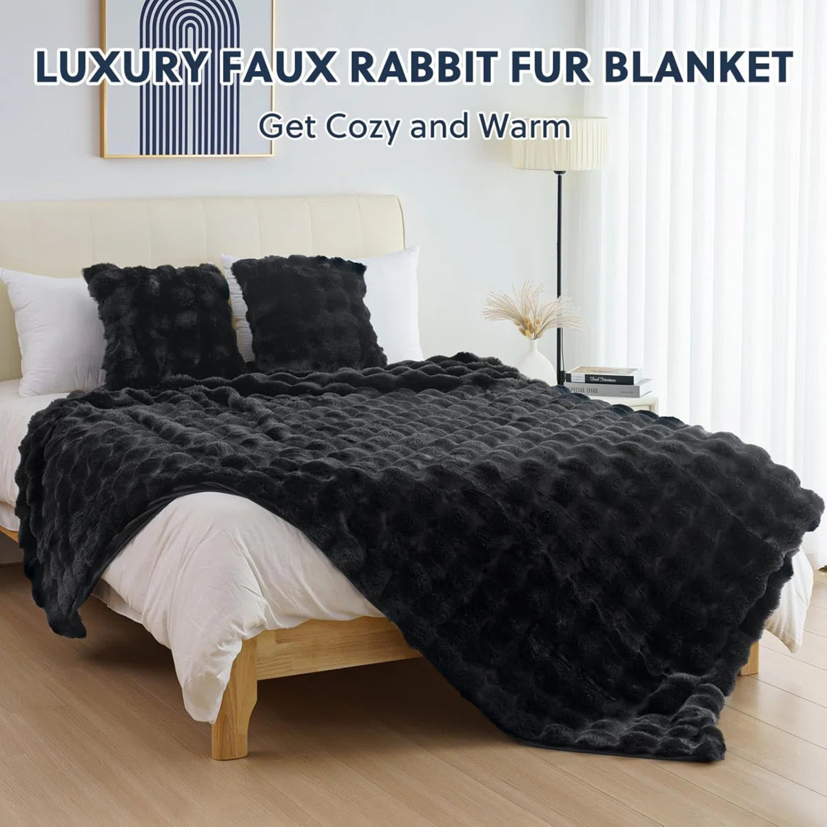 Cozy Warm Luxury Faux Fur Rabbit Throw Blanket, Knitted Soft Thick Furry Cute Plush Reversible Blanket for Sofa, Living Room, Bedroom - Suitable for Winter & Spring & Holiday Gift Ideas