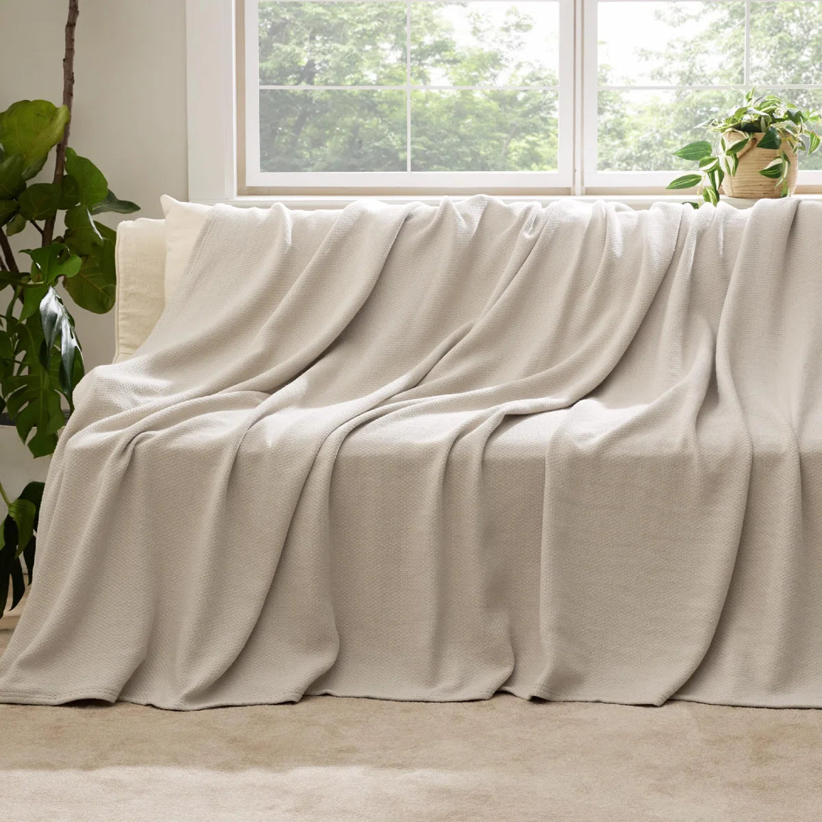 Bedsure 100% Cotton Blanket Soft Cozy Textured Herringbone Woven Blanket for All Seasons
